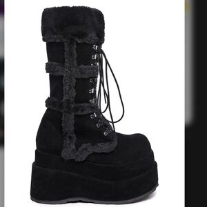Demonia Black Faux Fur bear Platform Boots